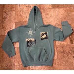 Noon Riot "Focus" Graphic Hoodie S Teal Blue Beige Black